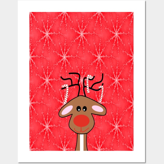 REINDEER Christmas Red With Snowflakes Wall Art by SartorisArt1